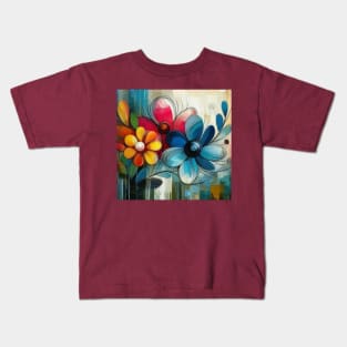 Abstract Blue Red Yellow Flower Kids T-Shirt